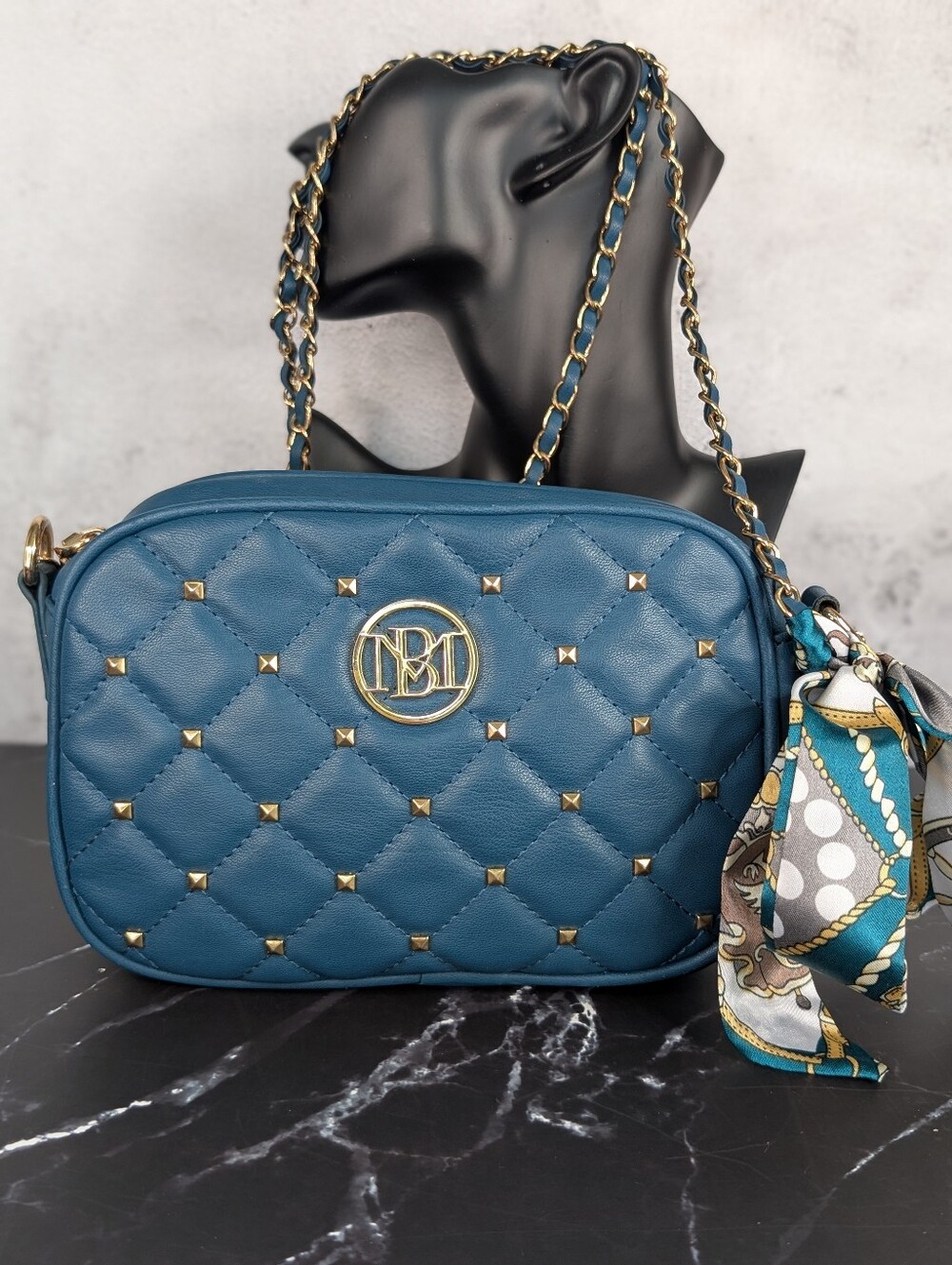Bagley Mishka Quilted Teal Crossbody - Shoulder Bag with Chain Strap